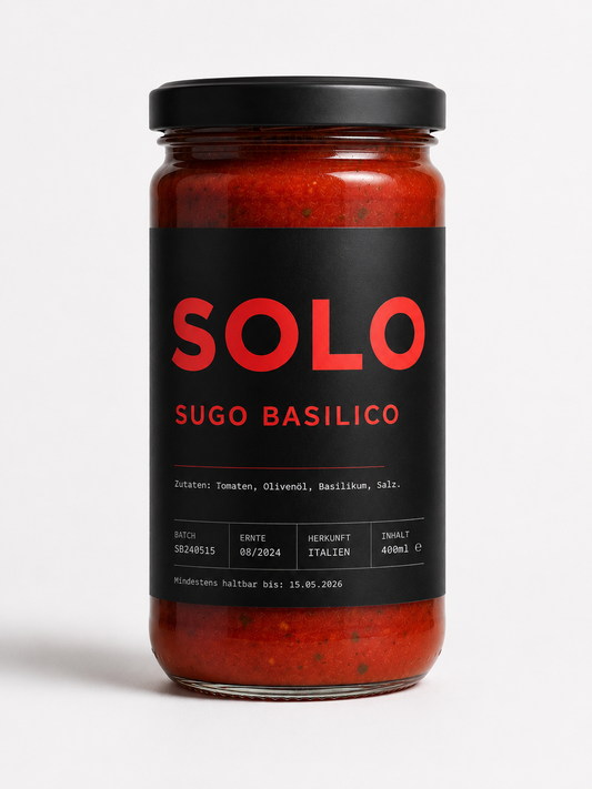 SOLO Sugo Basilico – 400 ml Glas, schwarzes Etikett